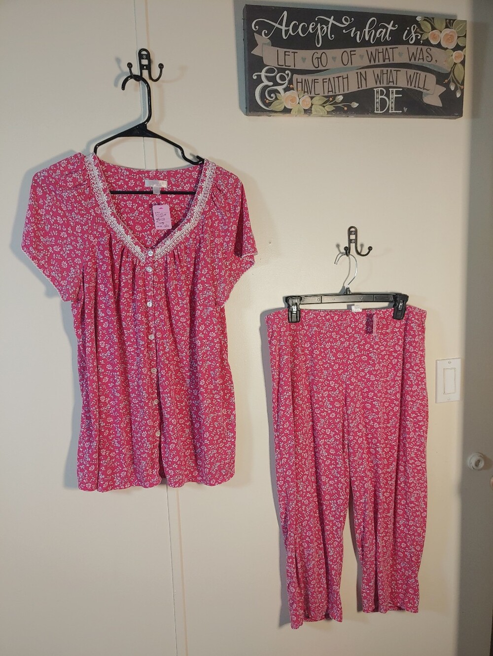 Feminine Pink Floral Secret Treasures Large 12-14 Short Sleeve Pajama Set